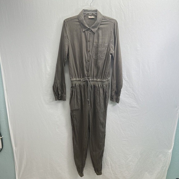 FAHERTY Arlie Jumpsuit Women Medium Green Linen Blend Long Sleeve Stretch - Picture 4 of 16
